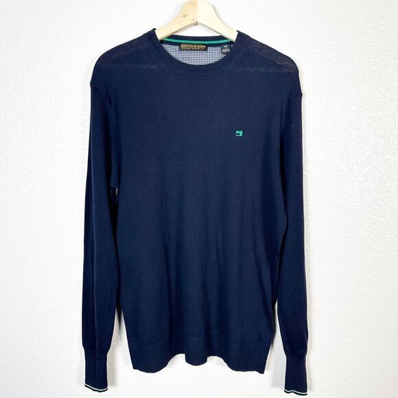 Scotch & Soda Men’s Classic Navy Wool Cotton Blend Crewneck Sweater Size Large - Picture 1 of 6